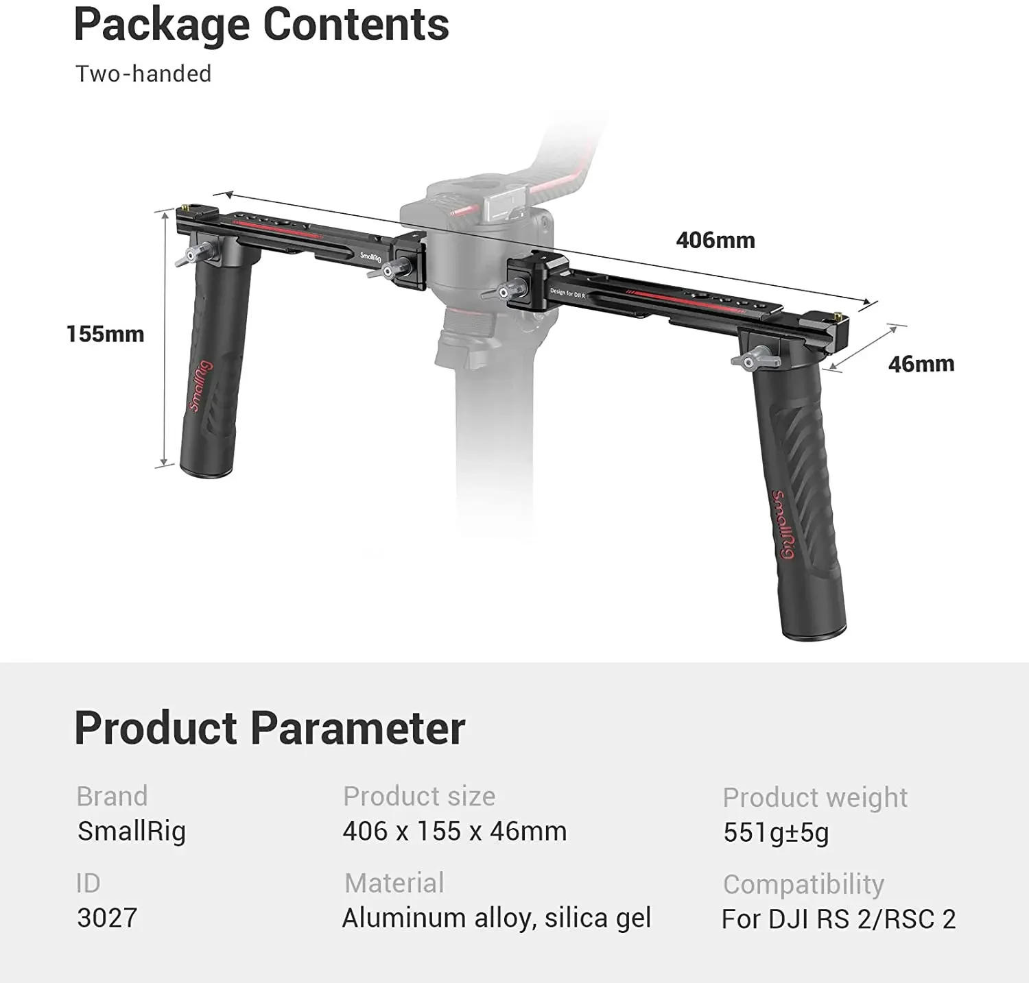 Adjustable Monitor Mount - SmallRig 3027 Verstellbarer Doppelgriff für DJI