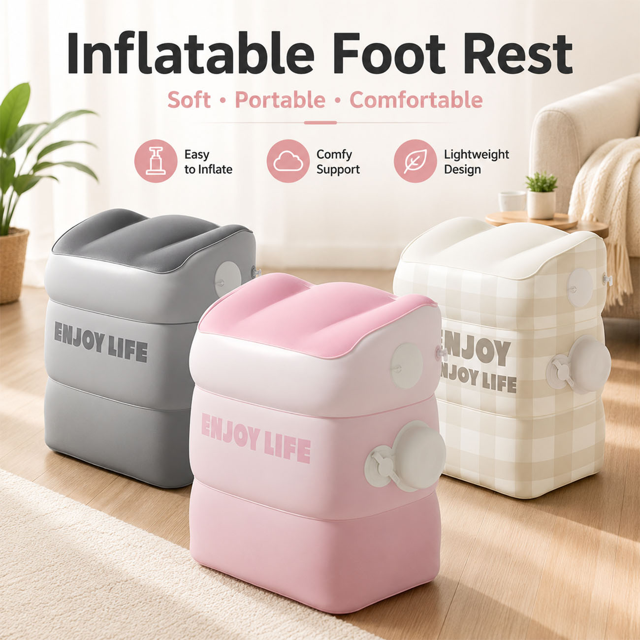 Office Footrest Cushion - 1 Stück Aufblasbare Fußstütze für Flugreisen