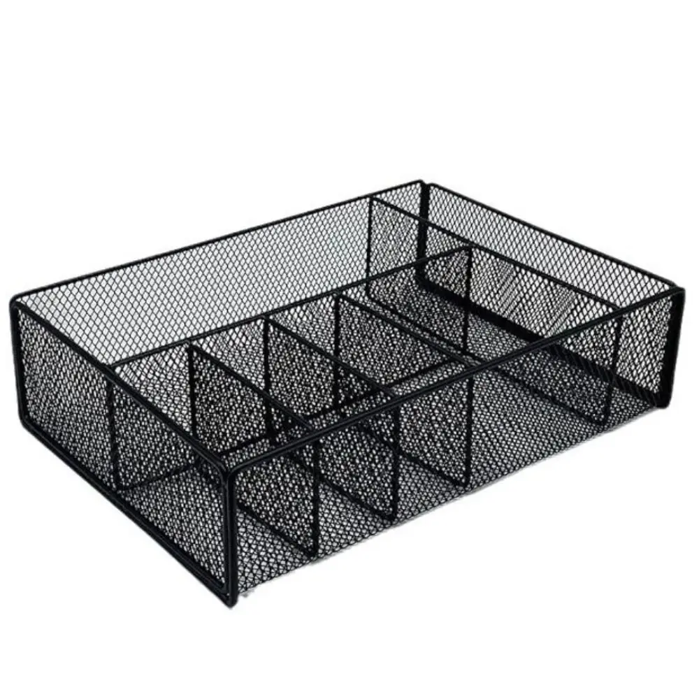 Paper Basket Mesh - Schwarzer Metall-Aufbewahrungskorb aus Netzstoff, ausgehöhlter Pappteller-Organizer,