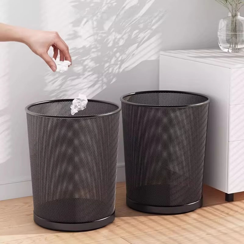 Paper Basket Mesh - 9L Großer Schwarzer Metall-Mülleimer Runder Eisen-Abfallbehälter