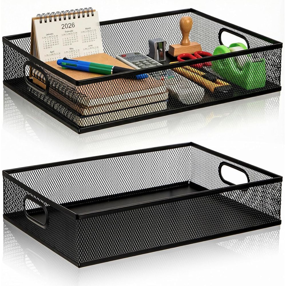 Paper Basket Mesh - 2-stöckiger Metall-Gitter-Schreibtischorganizer mit Griff für Bürobedarf,
