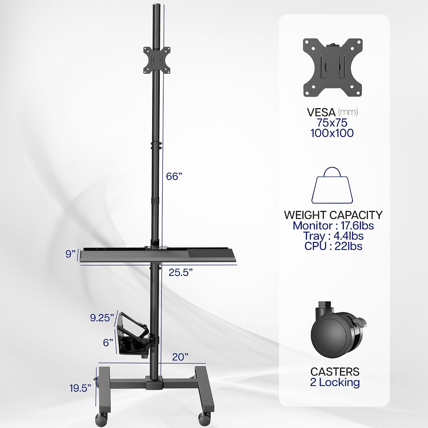 Schwarzer Rollbarer Computerwa – Adjustable Monitor Mount Bewertung und Preis